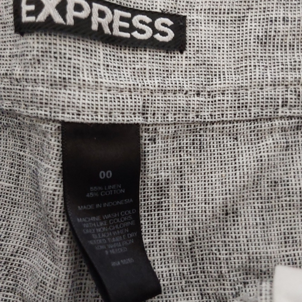 Express Shorts Womens 00 Black & White Linen, Button Front Shorties Beach Casual - Picture 4 of 11
